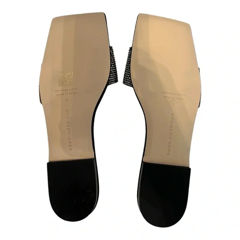 Good American Crystal Crush Bonded Leather Sole Slide Sandal with Square Toe 🔥 - Picture 3 of 7